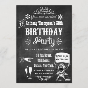 Invitación Fiesta de Cumpleaños Retro Pizarra PARA CUALQUIER