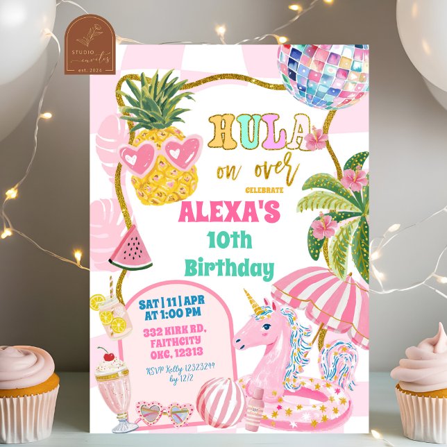 Invitación Fiesta de cumpleaños retro prep con piña hula (Subido por el creador)