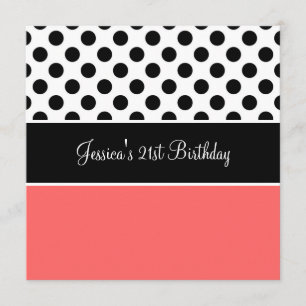 Invitación Fiesta de cumpleaños retro, puntos blancos y negro