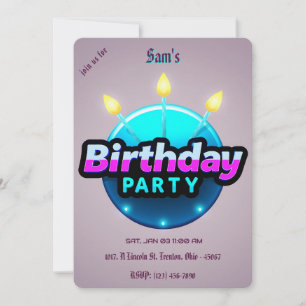 Invitación Fiesta de cumpleaños retro sobre morado