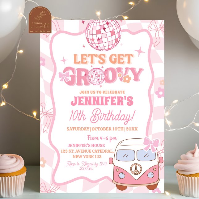 Invitación Fiesta de Cumpleaños Retro Van Groovy Pastel (Subido por el creador)