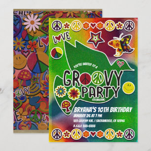 Invitación Fiesta de Cumpleaños Retro Vintage Groovy Años 60 