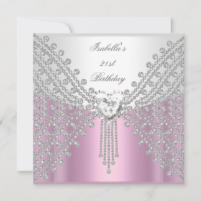 Invitación Fiesta de Cumpleaños Revisada Imagen Rosa Plata Bl (Anverso)