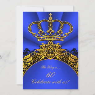 Invitación Fiesta de Cumpleaños Rey Regal Reina Oro Azul Real