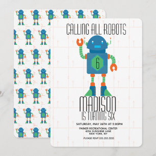 Invitación Fiesta de Cumpleaños Robot Bolt Boys