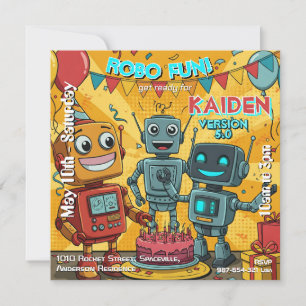 Invitación Fiesta de Cumpleaños Robot Diversión Robo