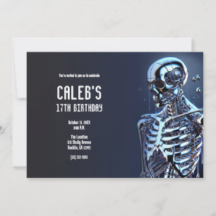 Invitación Fiesta de Cumpleaños Robot Esqueleto de Plata Crom
