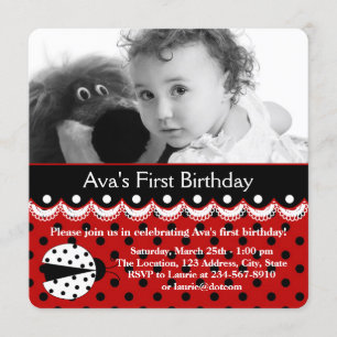 Invitación Fiesta de cumpleaños roja de la mariquita