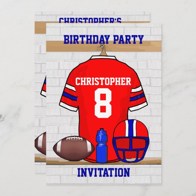 Invitación Fiesta de cumpleaños roja personalizada del jersey (Anverso / Reverso)