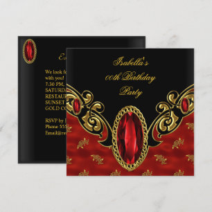 Invitación Fiesta de Cumpleaños Rojo Asiático Negro y Dorado
