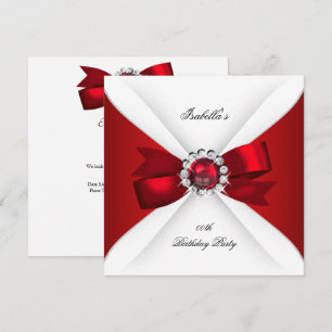 Invitación Fiesta de Cumpleaños Rojo Blanco Diamante Arco Roj