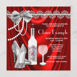 Invitación Fiesta de cumpleaños rojo de mujeres de edad avanz