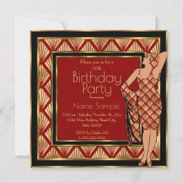 Invitación Fiesta de Cumpleaños Rojo Negro Dorado Art Deco 19
