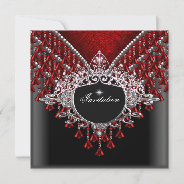 Invitación Fiesta de Cumpleaños Rojo Negro Plata (Anverso)