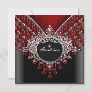 Invitación Fiesta de Cumpleaños Rojo Negro Plata
