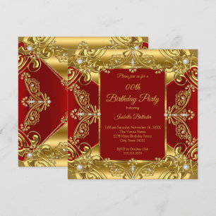 Invitación Fiesta de Cumpleaños Rojo Regal Ornate Diamantes F