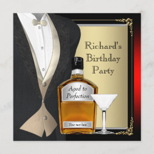 Invitación Fiesta de cumpleaños rojo y negro envejecido a la