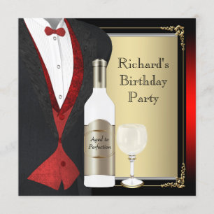 Invitación Fiesta de cumpleaños rojo y negro envejecido a la