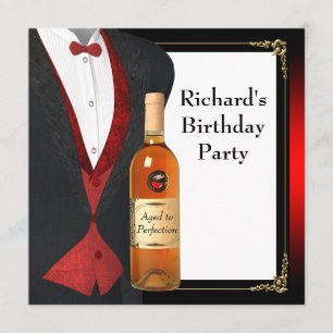 Invitación Fiesta de cumpleaños rojo y negro envejecido a la 