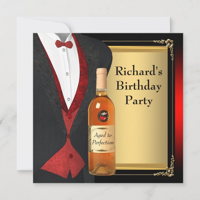 Invitación Fiesta de Cumpleaños Rojo y Negro Madurado a la Pe (Anverso)