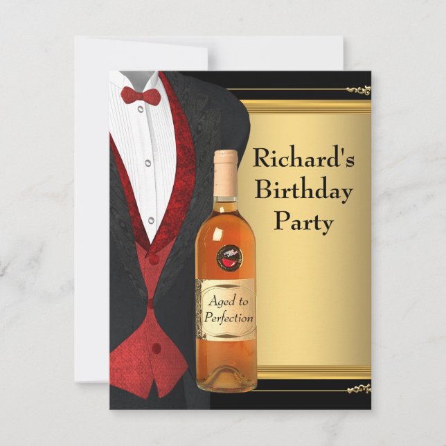 Invitación Fiesta de Cumpleaños Rojo y Negro Madurado a la Pe (Anverso)