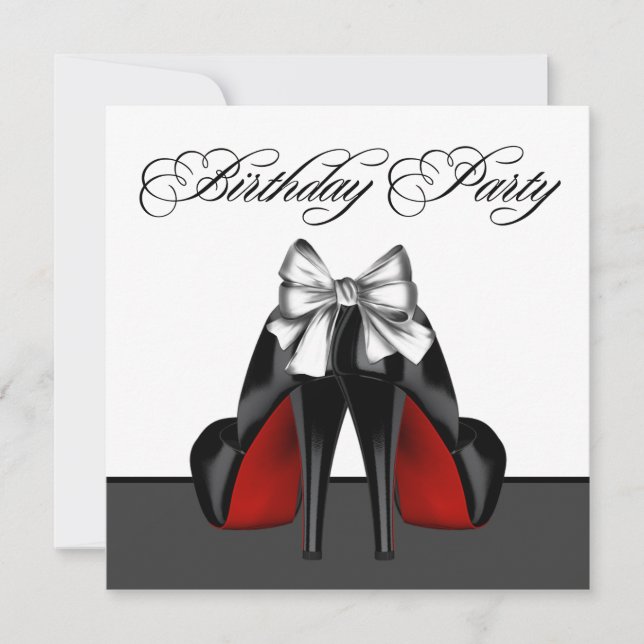 Invitación Fiesta de cumpleaños rojo y negro para mujeres (Anverso)