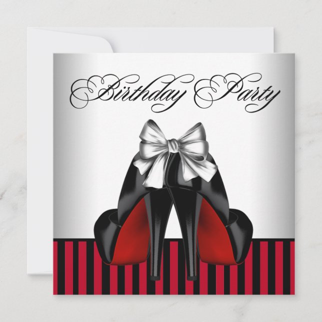 Invitación Fiesta de cumpleaños rojo y negro para mujeres (Anverso)