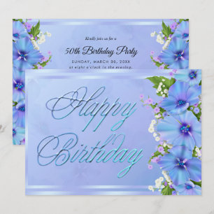 Invitación Fiesta de Cumpleaños Romántica con Flores Azules