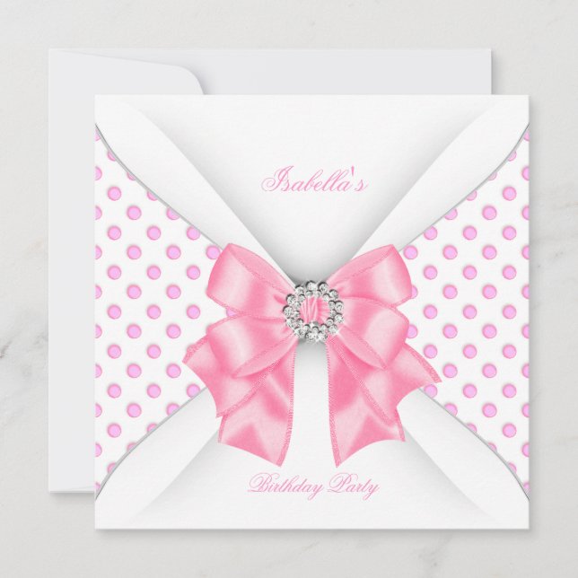 Invitación Fiesta de Cumpleaños Rosa Bonito con Lunares Blanc (Anverso)