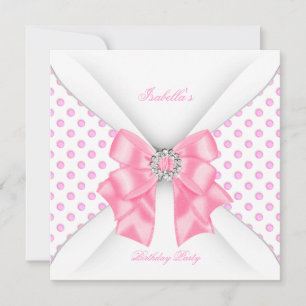 Invitación Fiesta de Cumpleaños Rosa Bonito con Lunares Blanc