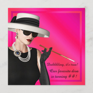 Invitación Fiesta de Cumpleaños Rosa Caliente Diva Elegante