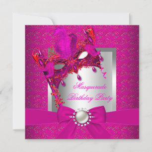 Invitación Fiesta de Cumpleaños Rosa Caliente Mascarada
