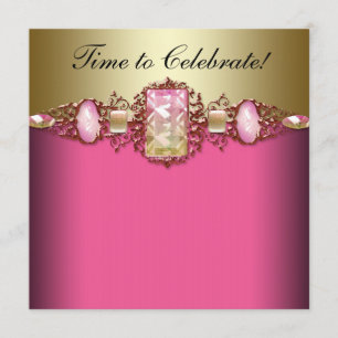 Invitación Fiesta de Cumpleaños Rosa Caliente y Dorado