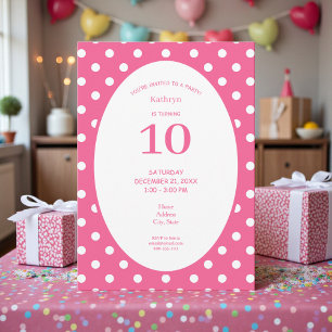 Invitación Fiesta de Cumpleaños Rosa con Lunares Blancos