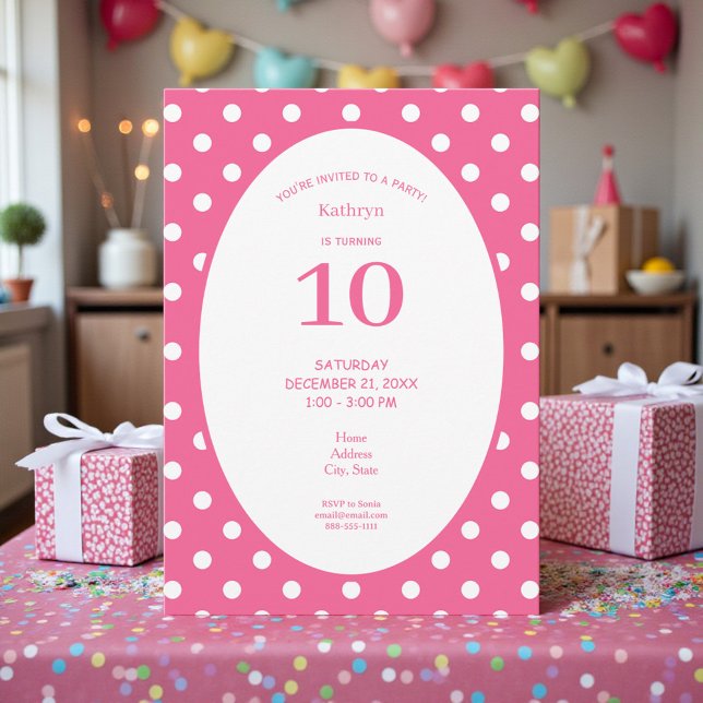 Invitación Fiesta de Cumpleaños Rosa con Lunares Blancos (Subido por el creador)