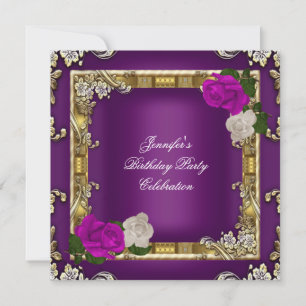 Invitación Fiesta de Cumpleaños Rosa Crema Elegante Ciruela P