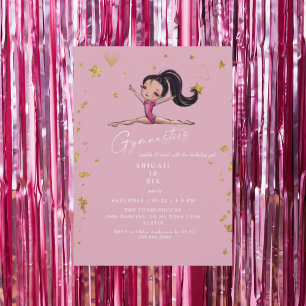 Invitación Fiesta de cumpleaños rosa de gimnasia Tumble & Twi