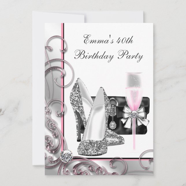 Invitación Fiesta de Cumpleaños Rosa de Mujer (Anverso)