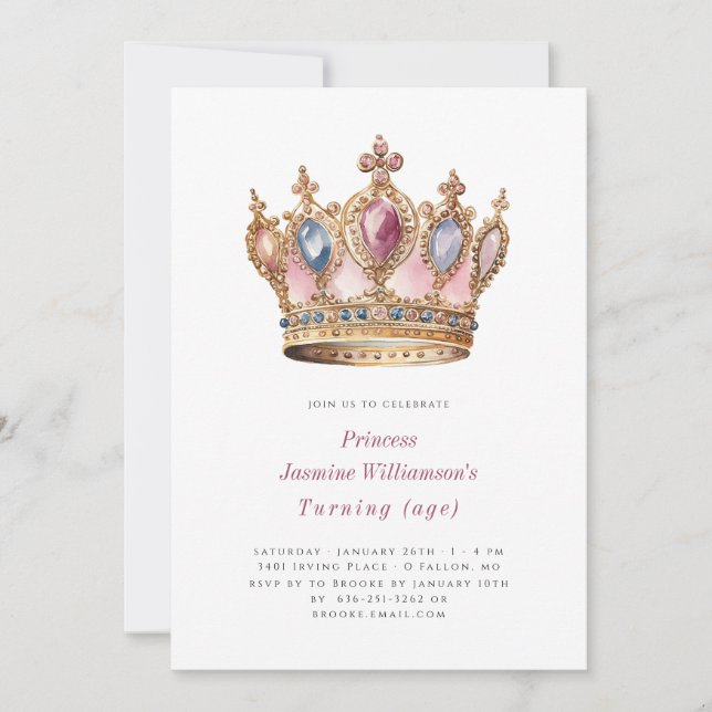 Invitación Fiesta de cumpleaños rosa de princesa de cola blan (Anverso)