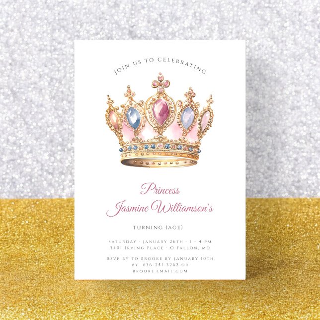 Invitación Fiesta de cumpleaños rosa de princesa de cola blan (fairytail princess birthday invitation fully editable and instand dowmload available )