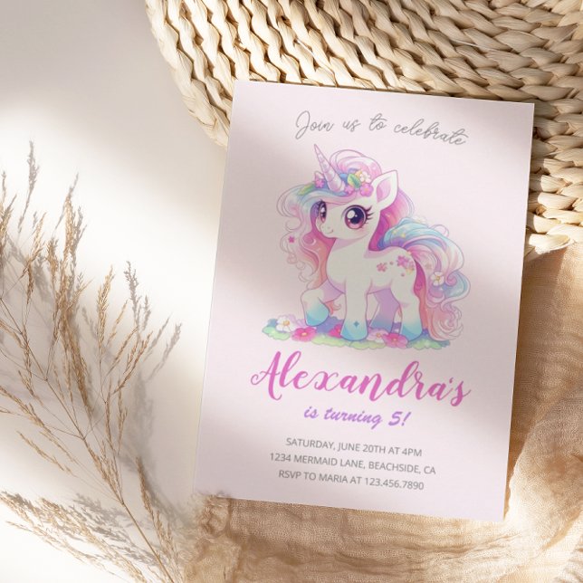 Invitación Fiesta de cumpleaños rosa del Chica unicornio mági (Subido por el creador)