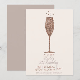 Invitación Fiesta de Cumpleaños Rosa Dorado Chic con Burbujas
