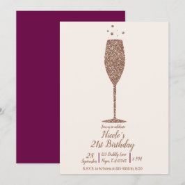 Invitación Fiesta de Cumpleaños Rosa Dorado Chic con Burbujas