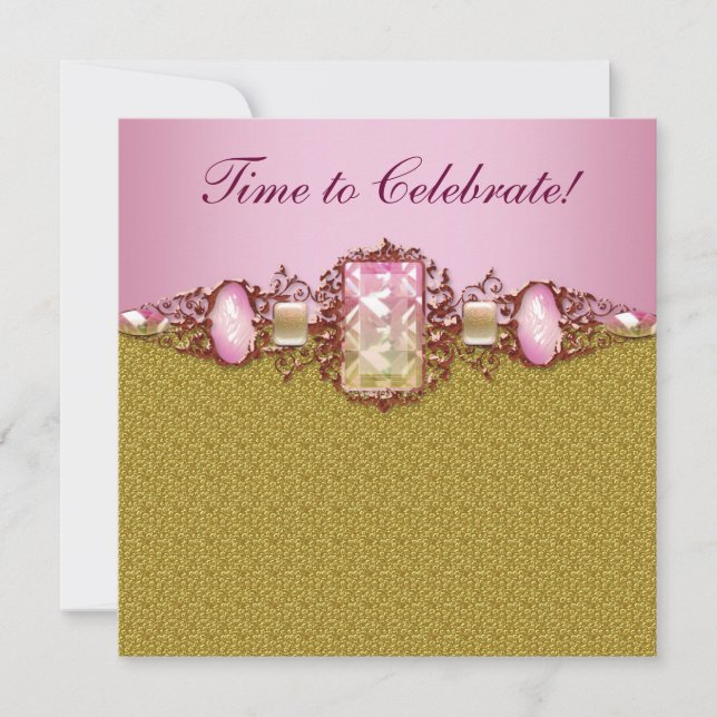 Invitación Fiesta de Cumpleaños Rosa Dorado para Mujer (Anverso)