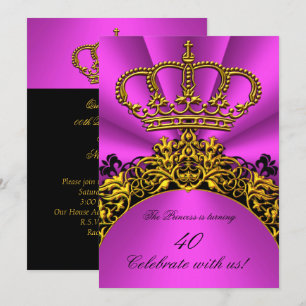 Invitación Fiesta de Cumpleaños Rosa Dorado Princesa Reina