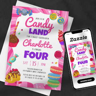 Invitación Fiesta de Cumpleaños Rosa Dulce de Candy Land