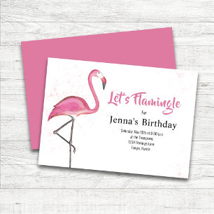 Invitación Fiesta de Cumpleaños Rosa Flamenco Acuarela