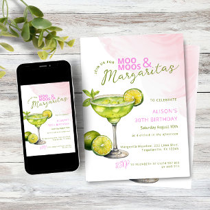 Invitación Fiesta de cumpleaños rosa MooMoos & Margaritas