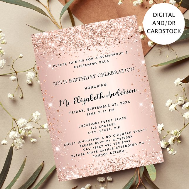 Invitación Fiesta de cumpleaños rosa oro elegante formal (Subido por el creador)