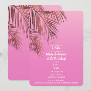 Invitación Fiesta de cumpleaños rosa Palma de Bronce Bahama B